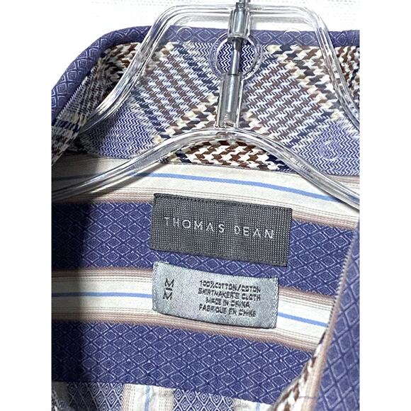 Thomas Dean Blue White Striped Button Down Shirt Mens M Flip Cuff Preppy Office - Picture 5 of 6